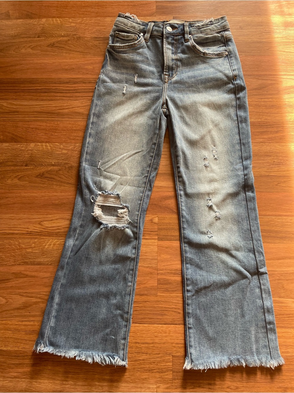 High-Rise Distressed Wide-Leg Jeans - Light Blue Wash